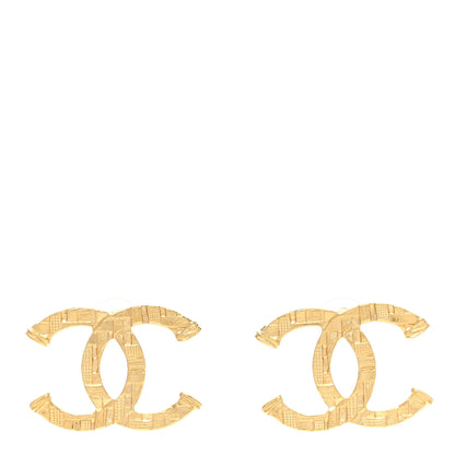 Chanel Metal Tweed Effect CC Earrings Gold 1 of 5