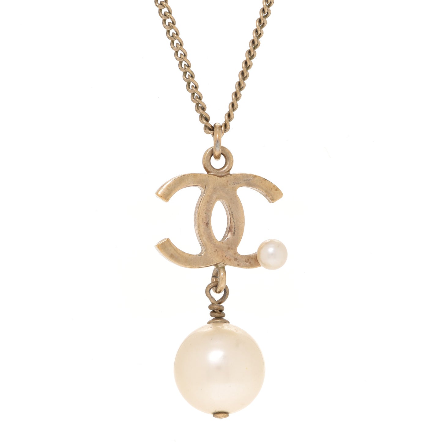 Pearl CC Drop Necklace Gold