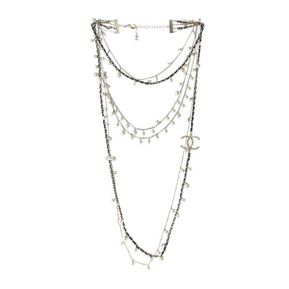 Chanel Pearl Crystal Lambskin CC Multi Strand Necklace Light Gold Black 3 of 6