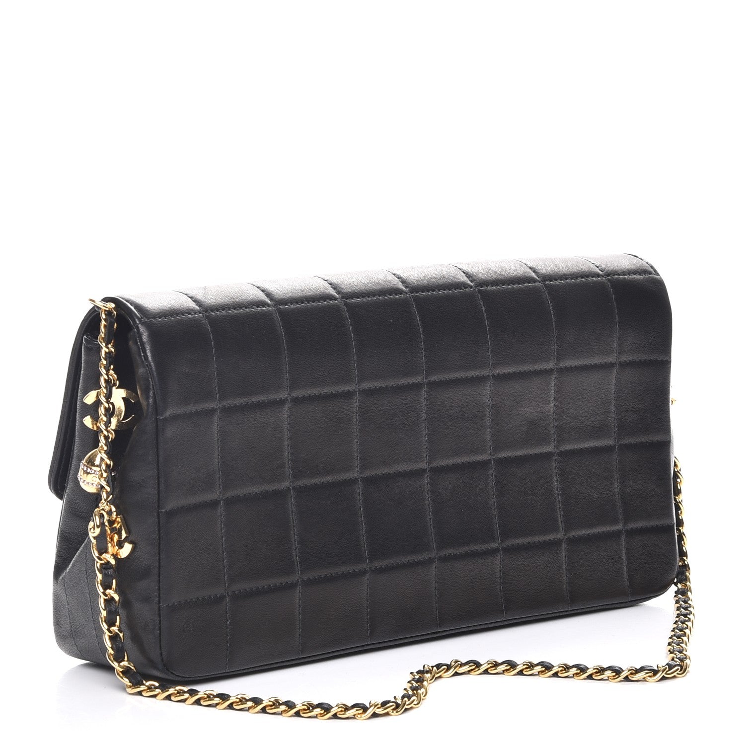 Chanel Lambskin Quilted Crystal Chocolate Bar Charm Flap Black 3 of 8