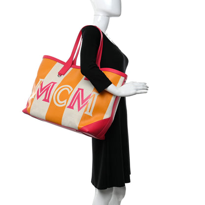 MCM Canvas Stripe Ilse Large Shopper Tote Orange Pink 2 of 10