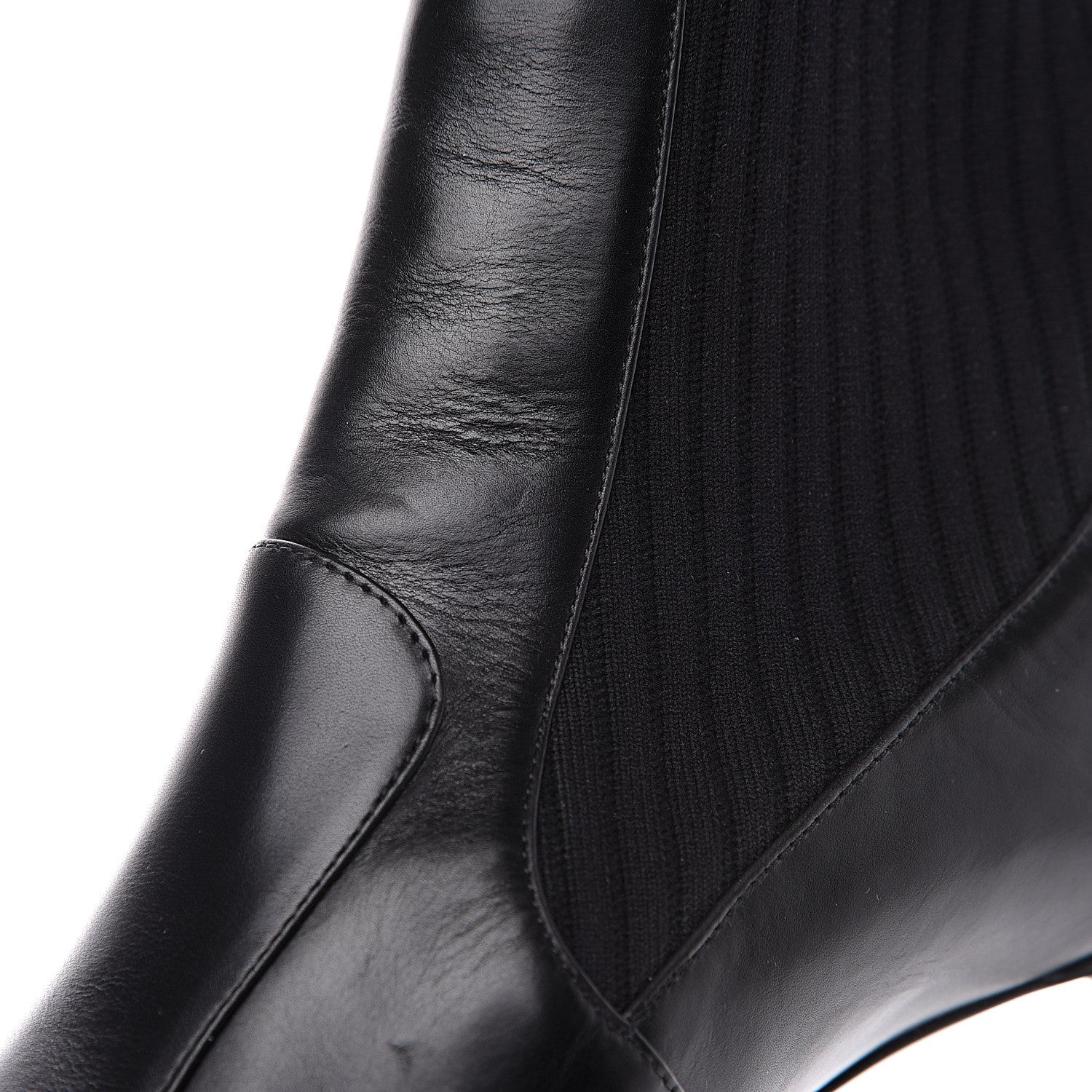 Fendi Vitellino Stretch Fabric Logo Rockoko Low Heel Sock Boots 40.5 Black White 7 of 8