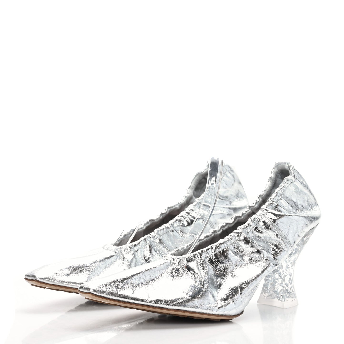 Metallic Crushed Nappa Glitter Plexiglass Almond Pumps 39.5 Silver