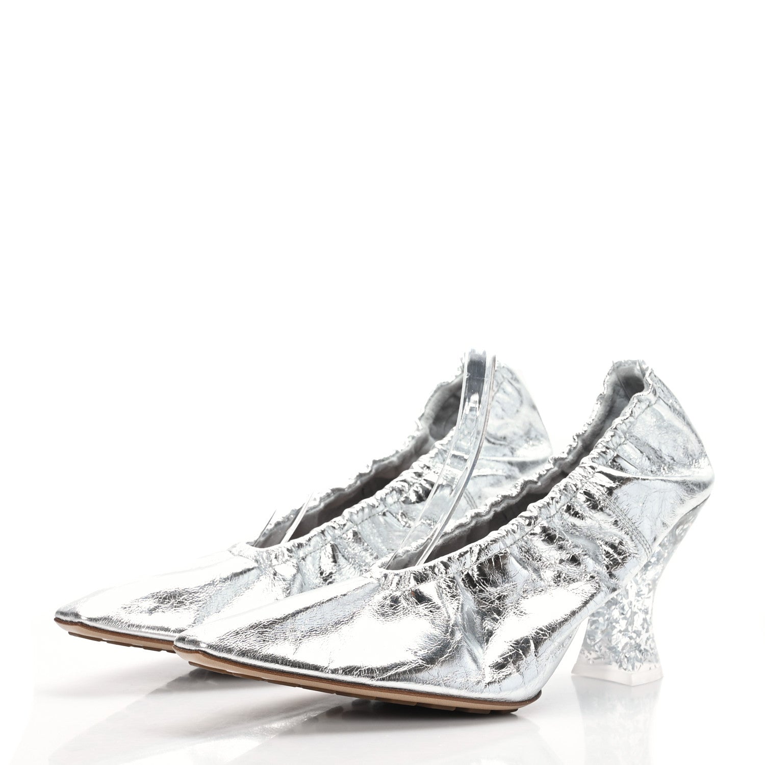 Bottega Veneta Metallic Crushed Nappa Glitter Plexiglass Almond Pumps 39.5 Silver 3 of 7