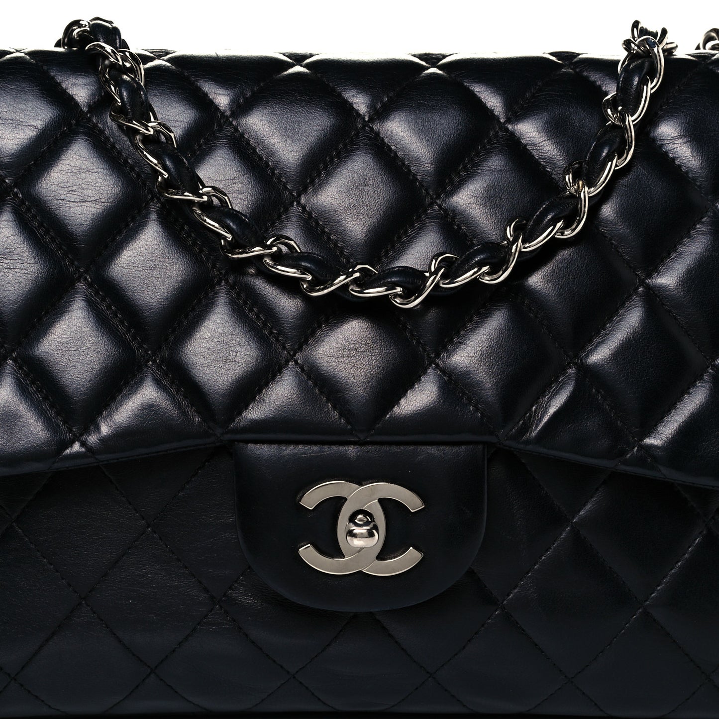 Lambskin Quilted Jumbo Single Flap Black