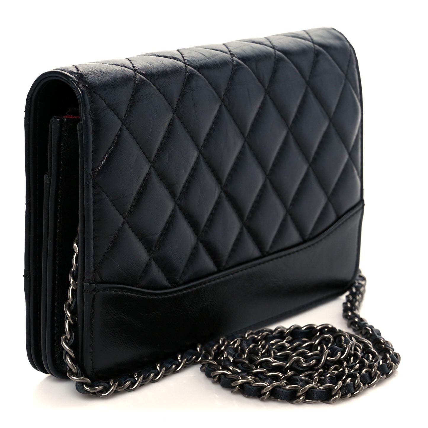Aged Calfskin Quilted Gabrielle Wallet On Chain WOC Black