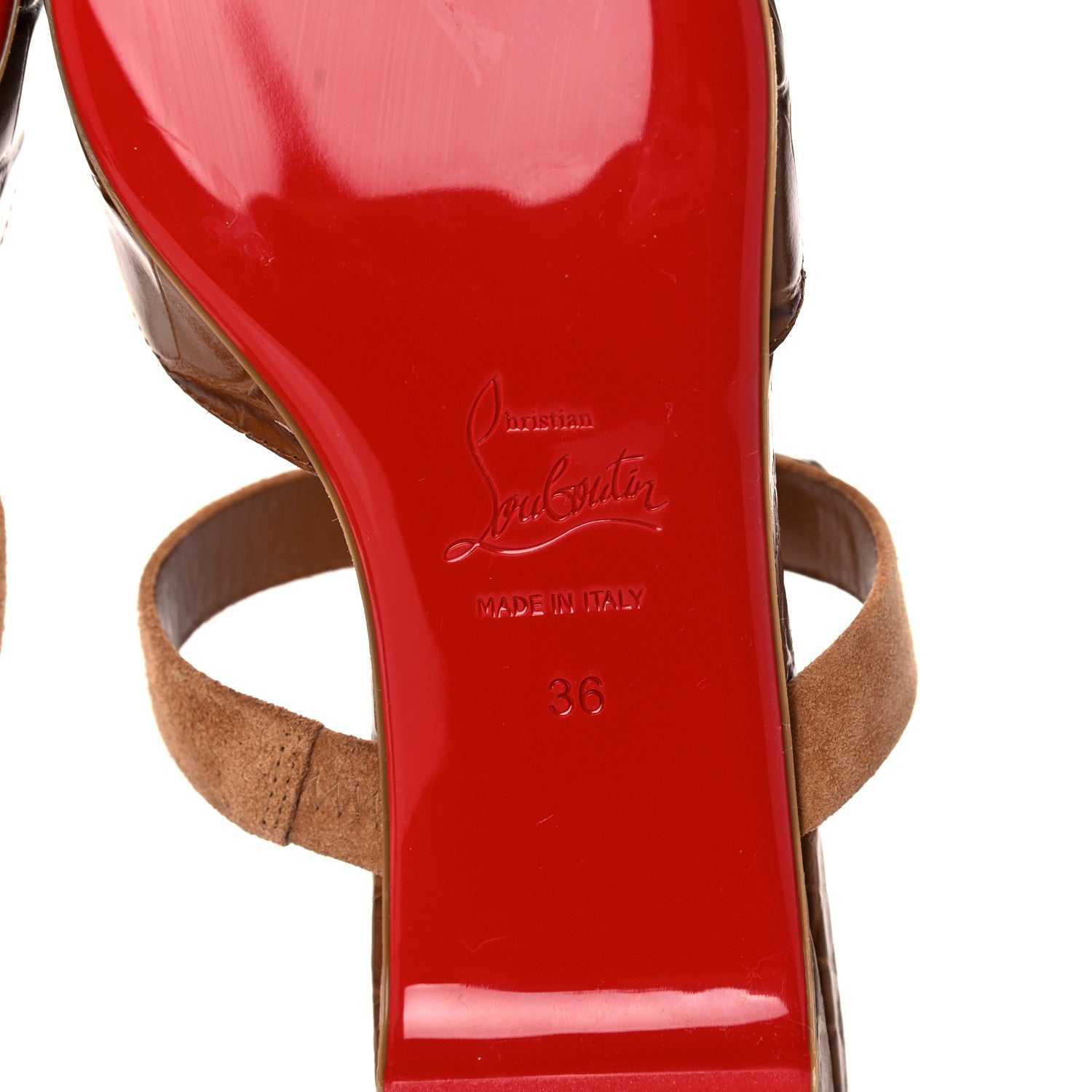 Christian Louboutin Calfskin Crocodile Embossed Choc Lock Flats 36 Biscotto 6 of 9
