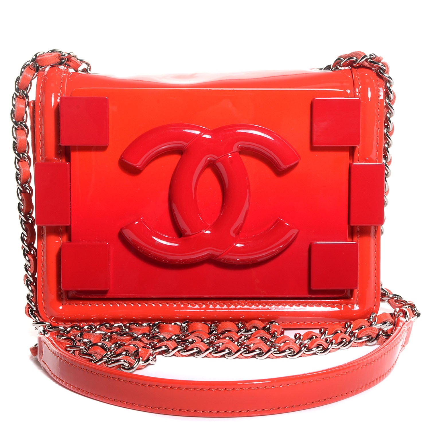 Chanel Plexiglass Patent Mini Boy Brick Flap Orange Red 1 of 7