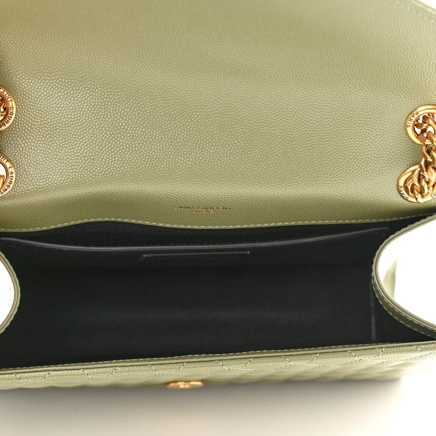 Grain De Poudre Textured Mixed Matelasse Triquilt Medium Monogram Satchel Light Sage