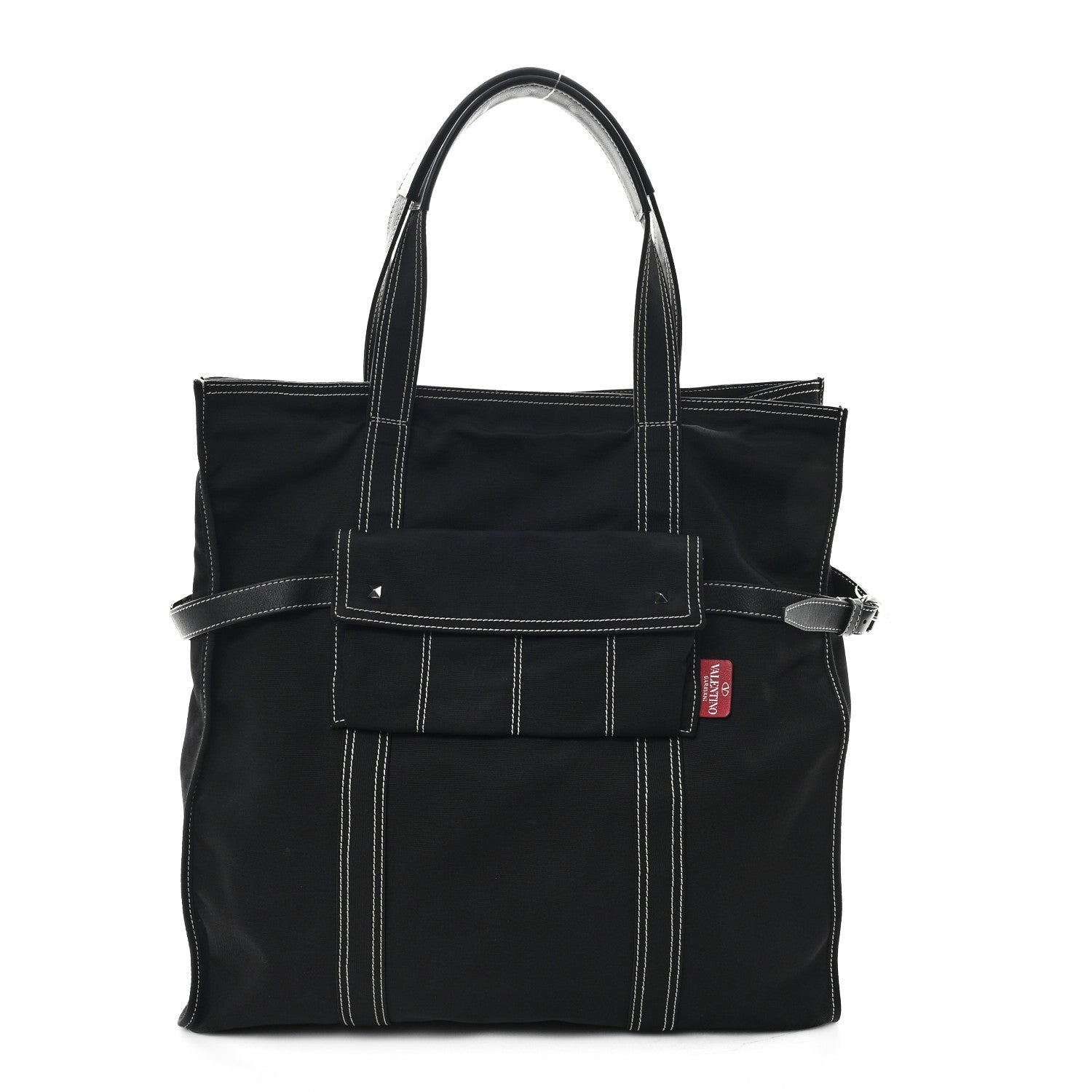 Valentino Garavani Canvas Calfskin Rockstud Large Tote  Black 1 of 10