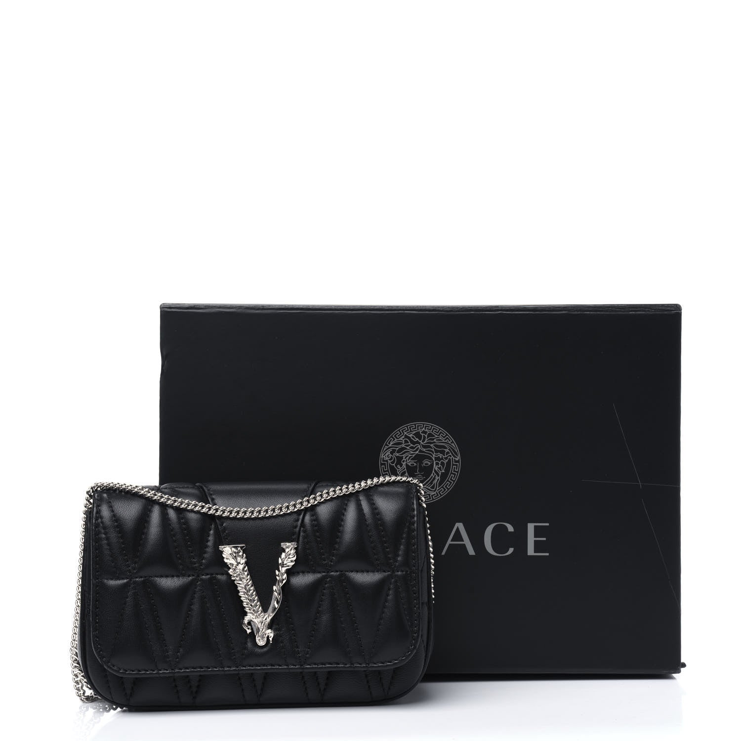 Versace Nappa Quilted Virtus Evening Bag Black 14 of 14