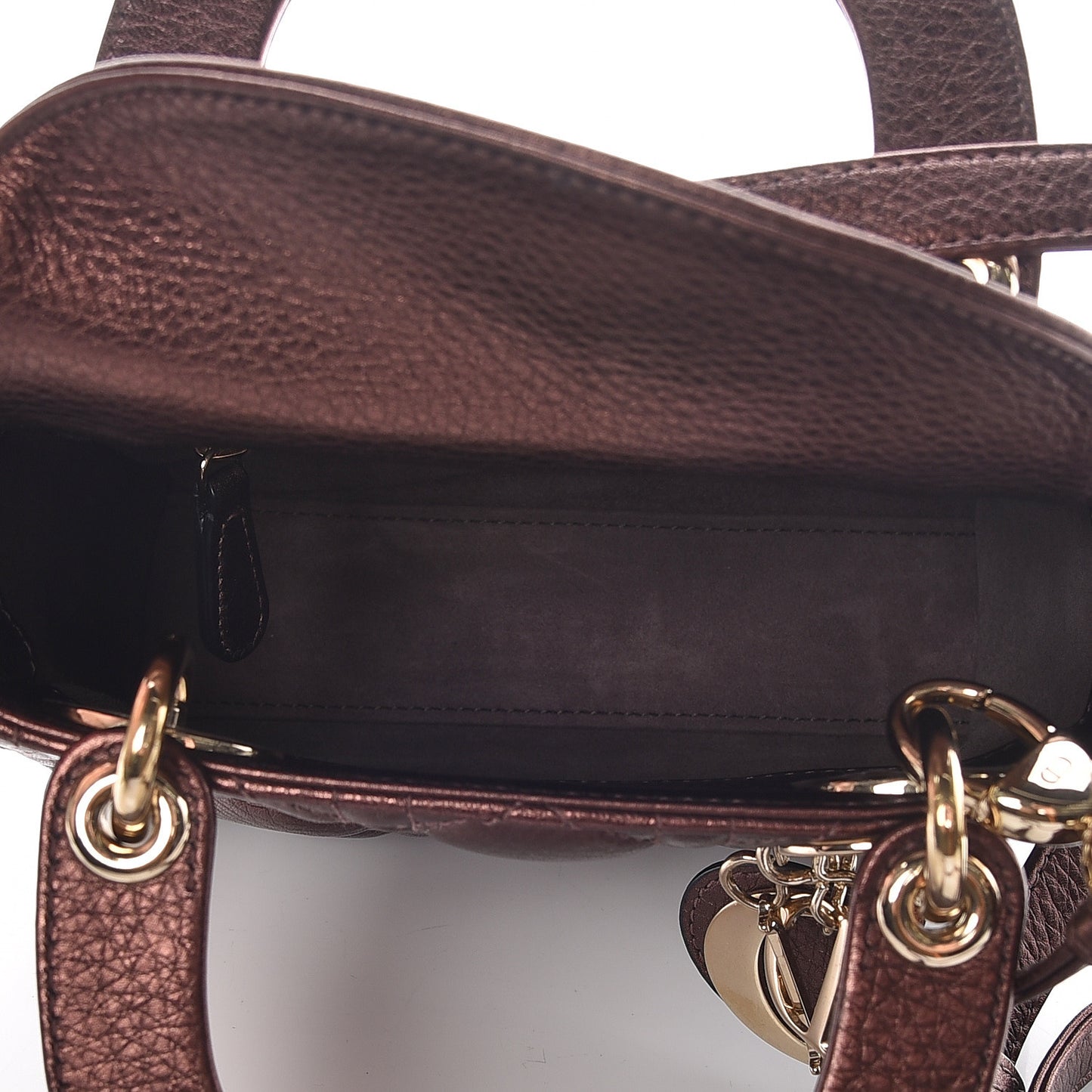 Metallic Grained Calfskin Cannage Mini Lady Dior Noisette