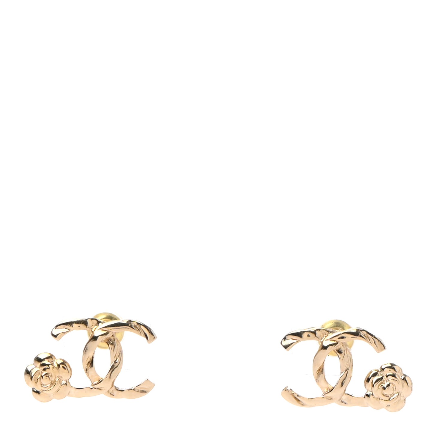 Metal Camellia CC Earrings Gold
