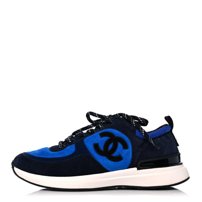 Chanel Suede Calfskin CC Sneakers 38 Blue Navy Dark Navy 1 of 7