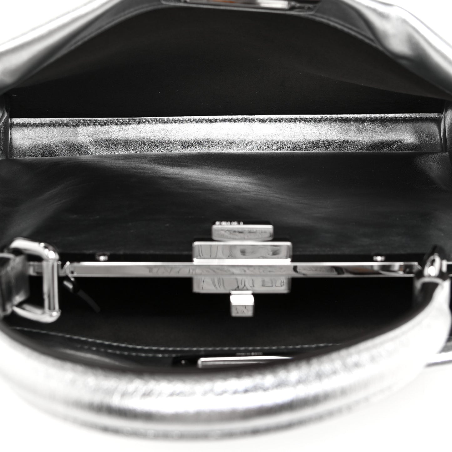 Vitello Catalan Mirror Medium Peekaboo Iconic Satchel Argento