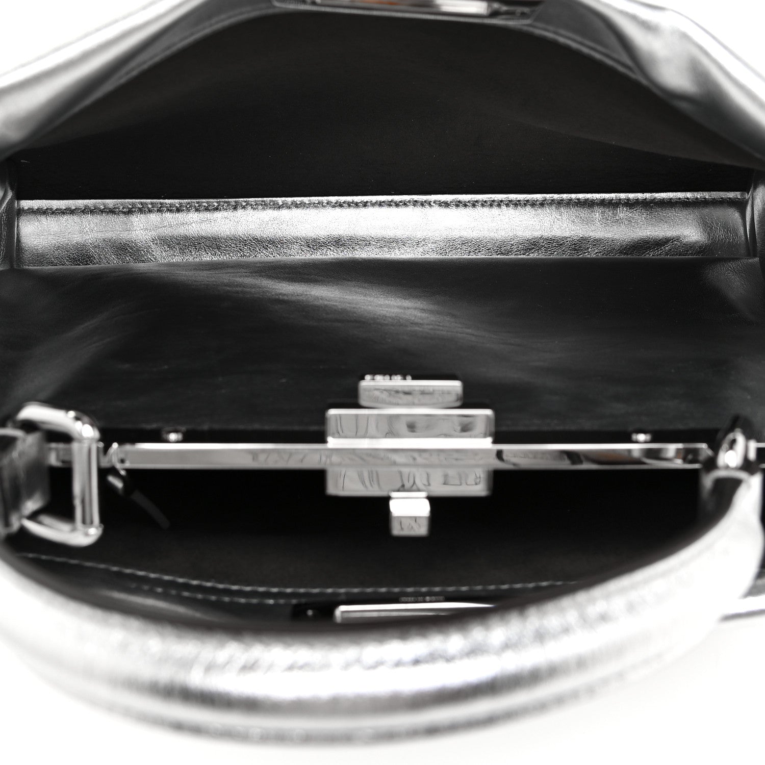 Fendi Vitello Catalan Mirror Medium Peekaboo Iconic Satchel Argento 5 of 14
