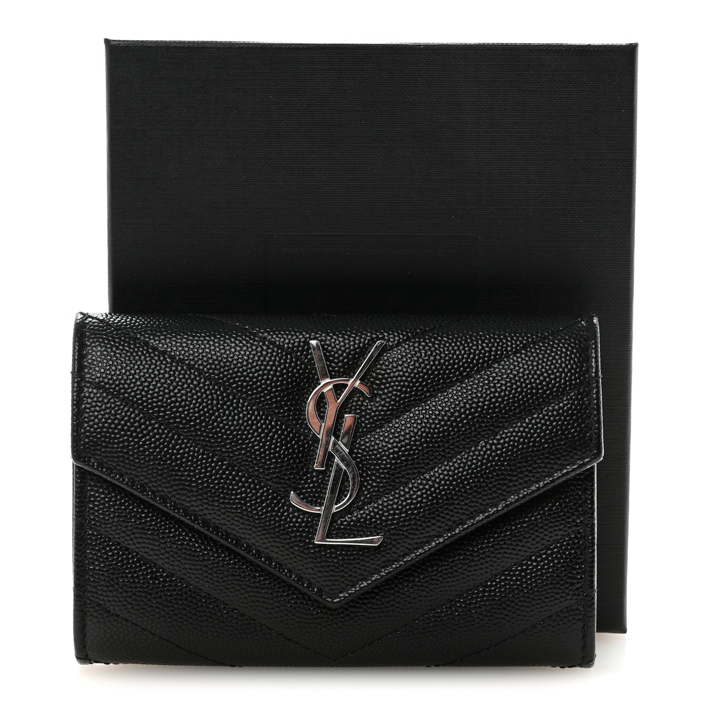 Grain De Poudre Matelasse Chevron Small Monogram Envelope Wallet Black