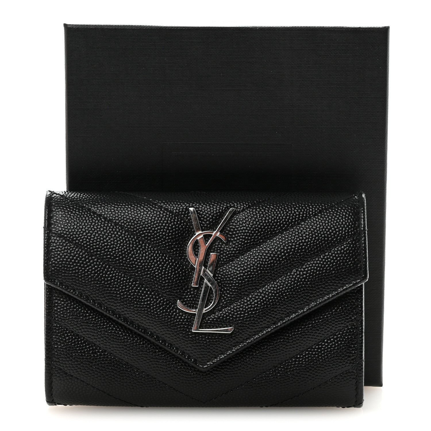 Saint Laurent Grain De Poudre Matelasse Chevron Small Monogram Envelope Wallet Black 7 of 7