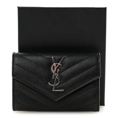 Saint Laurent Grain De Poudre Matelasse Chevron Small Monogram Envelope Wallet Black 7 of 7