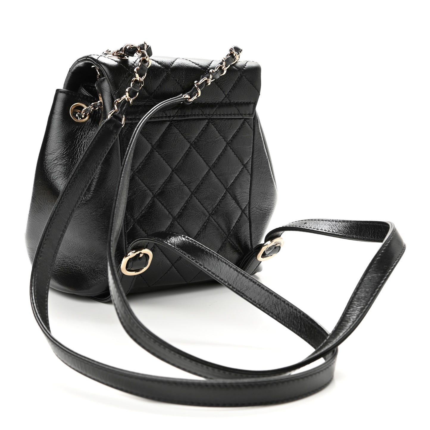 Glazed Aged Calfskin Quilted Small Duma Drawstring Backpack Black