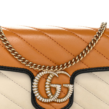 Gucci Vintage Effect Calfskin Matelasse Diagonal Super Mini Torchon GG Marmont Shoulder Bag  Cognac Mystic White Blue Agata 8 of 10