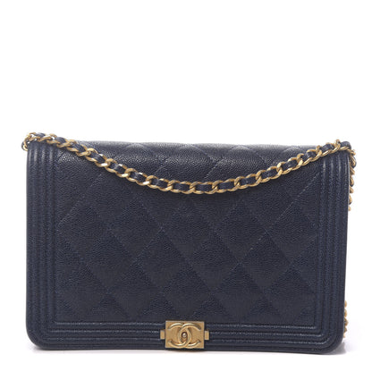 Chanel Caviar Quilted Boy Wallet On Chain WOC Navy 1 of 14