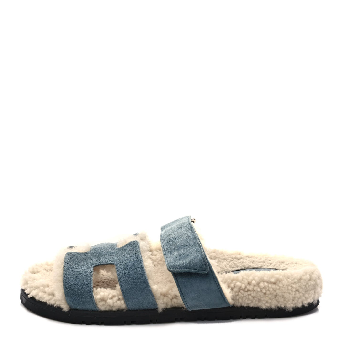 Suede Goatskin Woolskin Womens Chypre Sandals 37.5 Bleu Pinede Ecru
