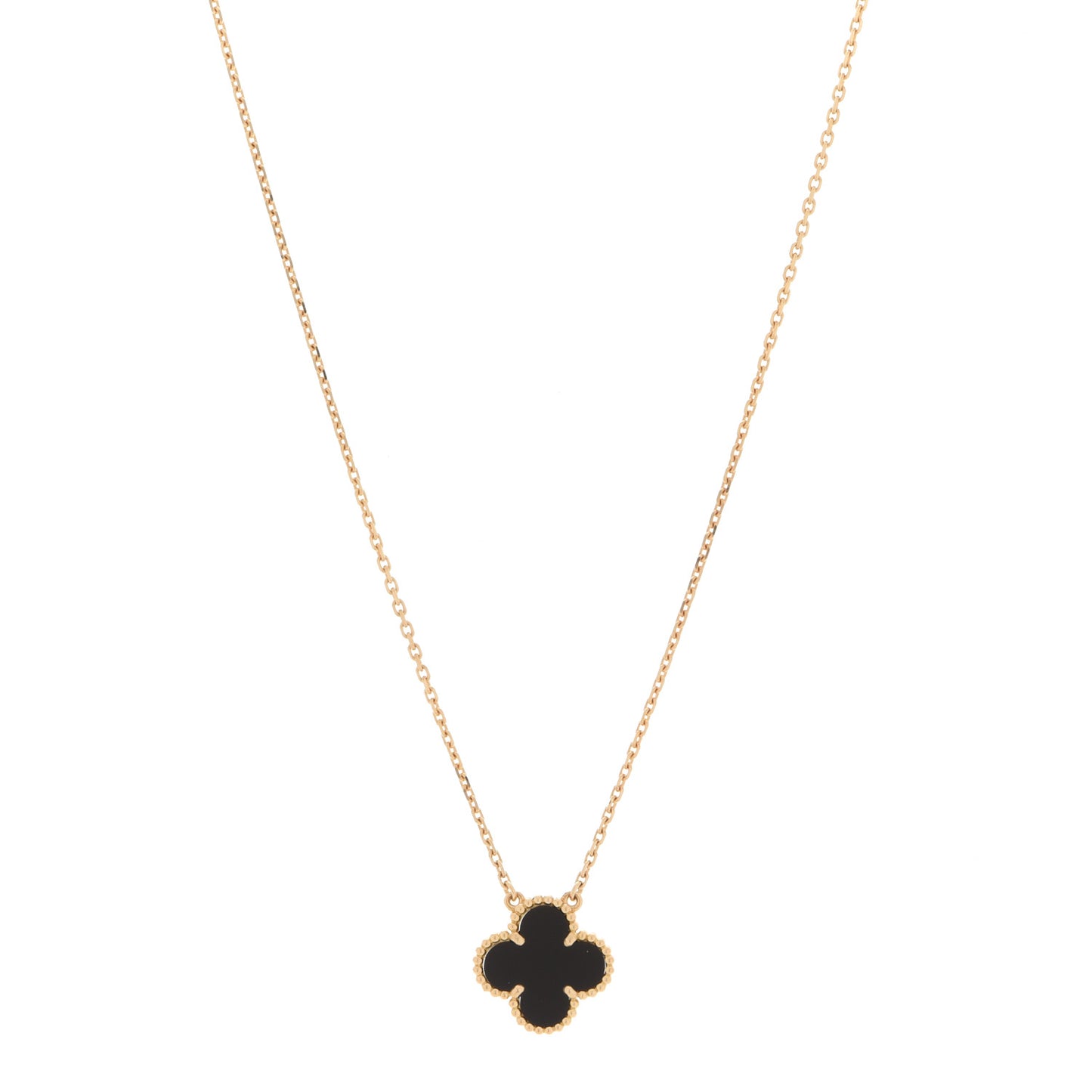 18K Yellow Gold Black Onyx Vintage Alhambra Pendant Necklace