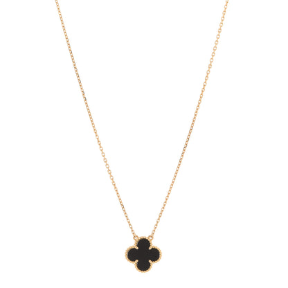 Van Cleef & Arpels 18K Yellow Gold Black Onyx Vintage Alhambra Pendant Necklace 1 of 7
