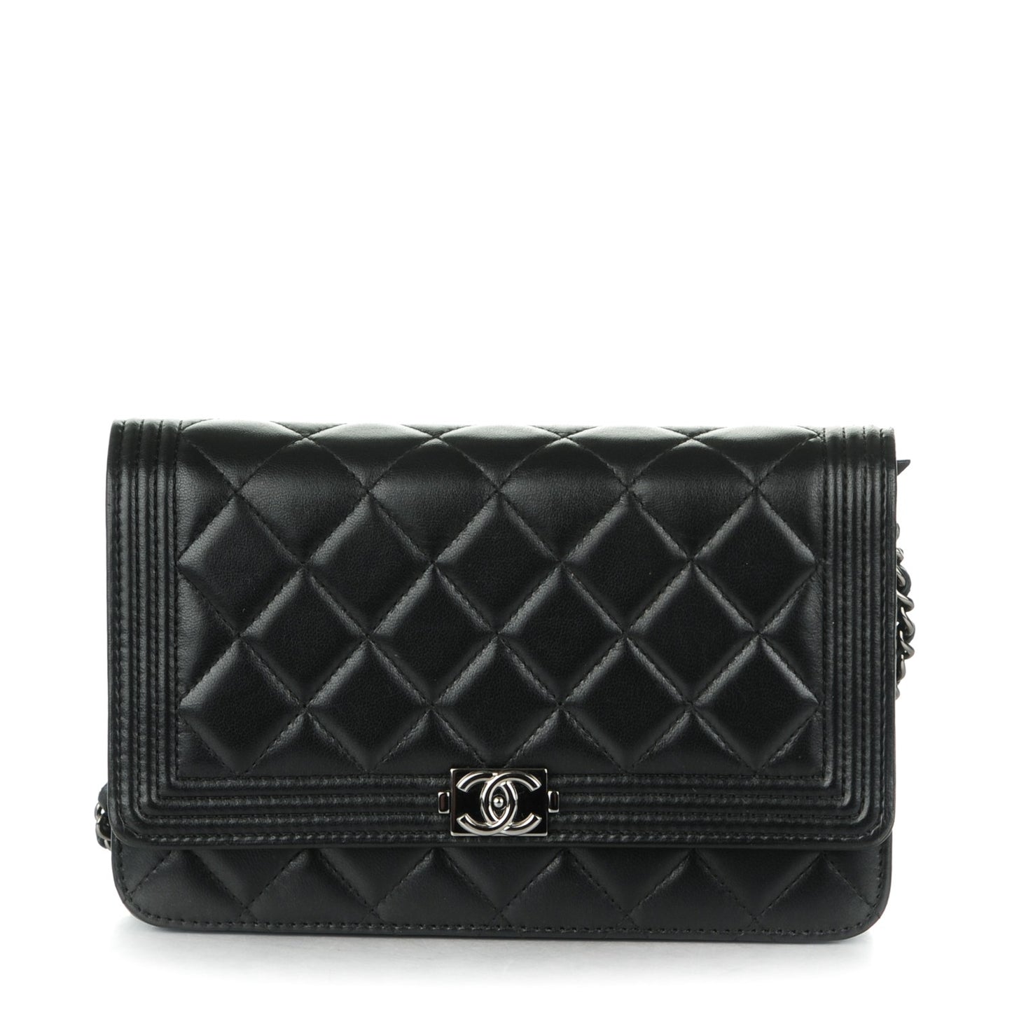 Lambskin Quilted Boy Wallet On Chain WOC Black