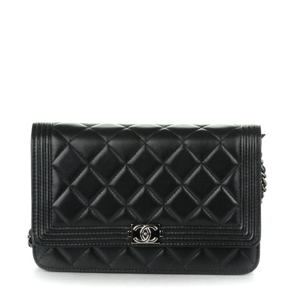 Chanel Lambskin Quilted Boy Wallet On Chain WOC Black 1 of 7