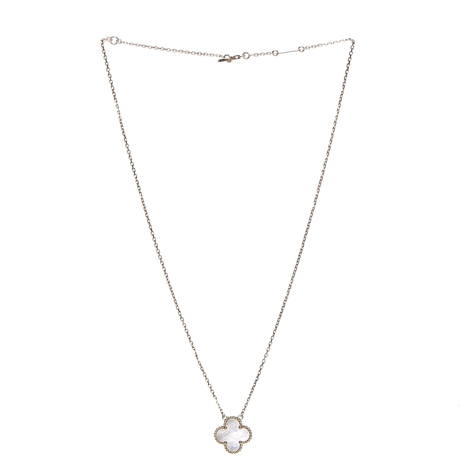 Van Cleef & Arpels 18K Yellow Gold Mother of Pearl Vintage Alhambra Pendant Necklace 3 of 5