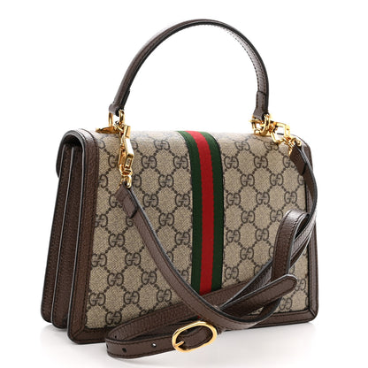 Gucci GG Supreme Monogram Textured Dollar Calfskin Web Small Ophidia Padlock Top Handle Bag Beige Ebony New Acero 3 of 11