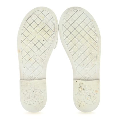 Chanel Lambskin Quilted Textured CC Mules Sandals 40.5 White 6 of 10