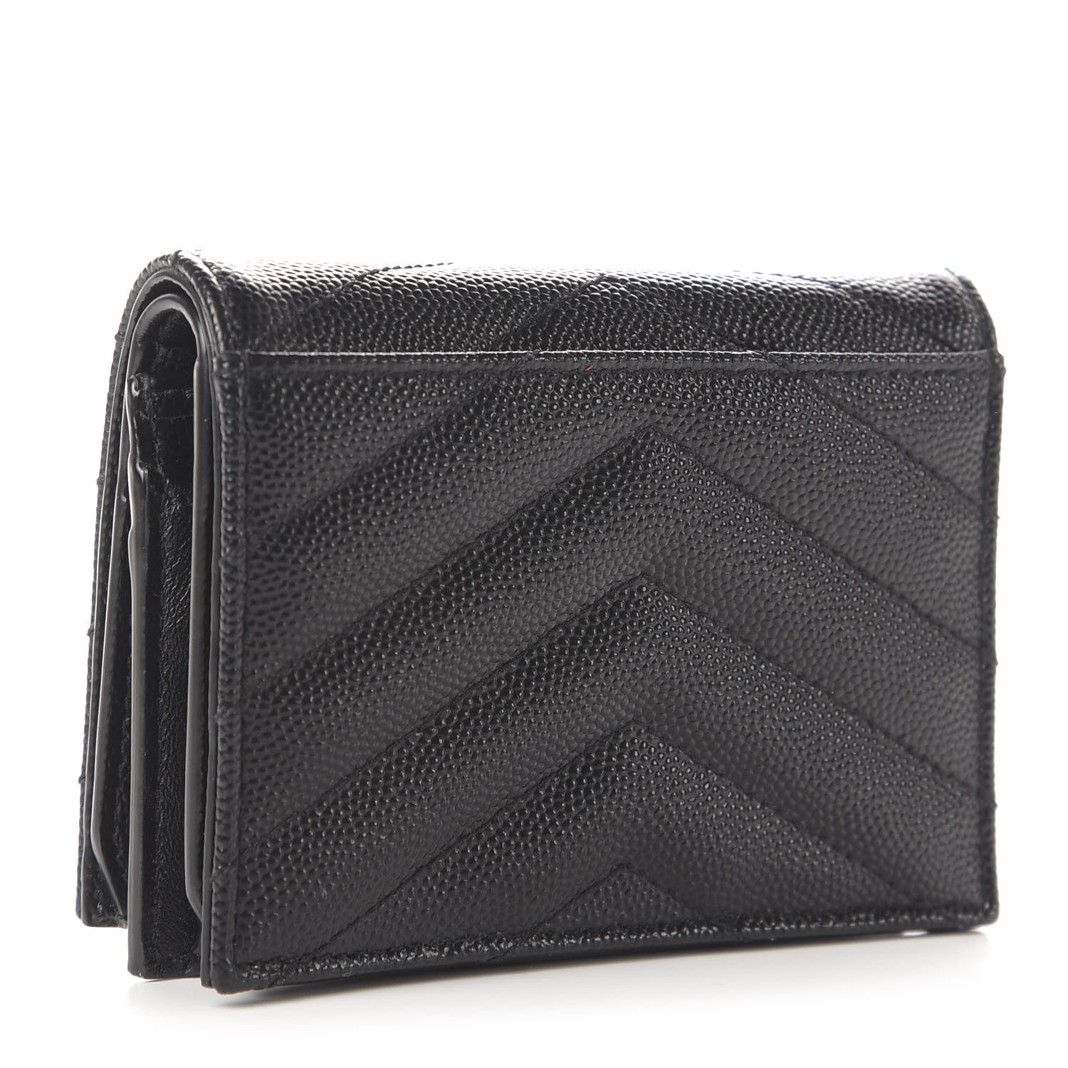 Saint Laurent Grain De Poudre Matelasse Chevron Monogram Card Case Black 3 of 11