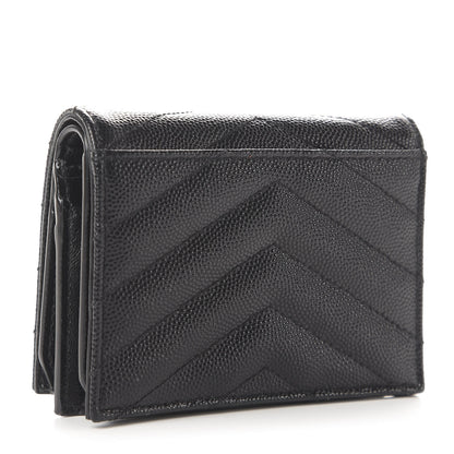 Saint Laurent Grain De Poudre Matelasse Chevron Monogram Card Case Black 3 of 11