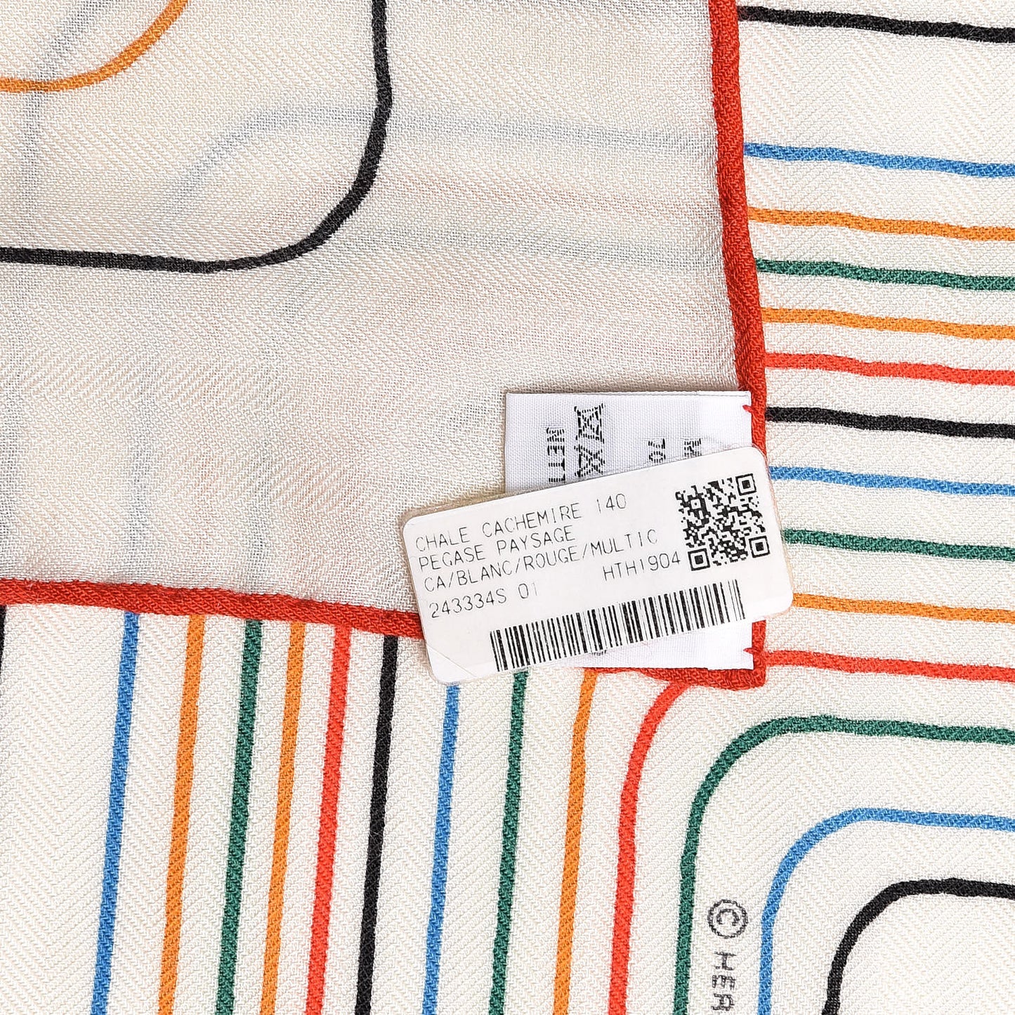 Cashmere Silk Pegase Paysage Shawl 140 Blanc Rouge Multicolor