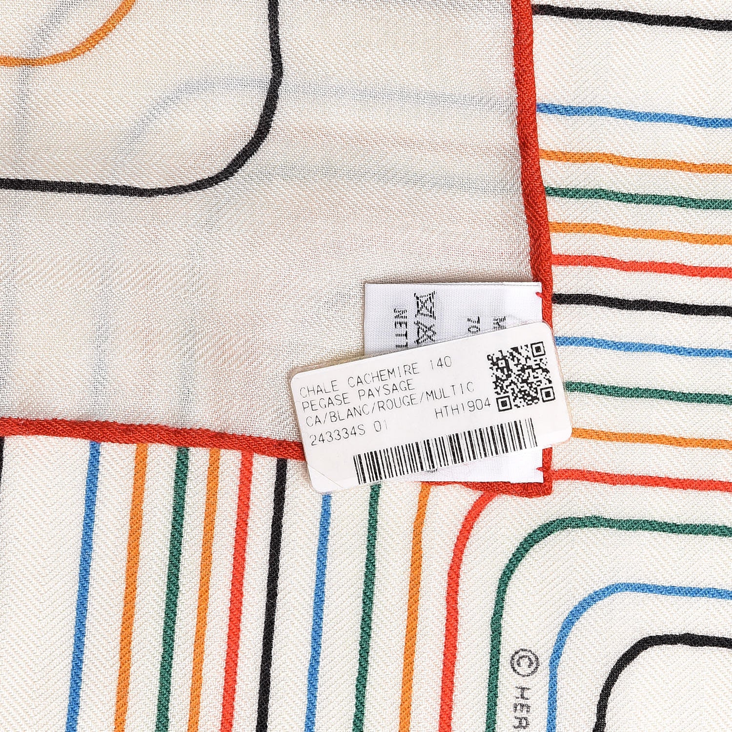 Hermes Cashmere Silk Pegase Paysage Shawl 140 Blanc Rouge Multicolor 8 of 8