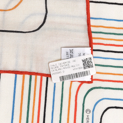Hermes Cashmere Silk Pegase Paysage Shawl 140 Blanc Rouge Multicolor 8 of 8