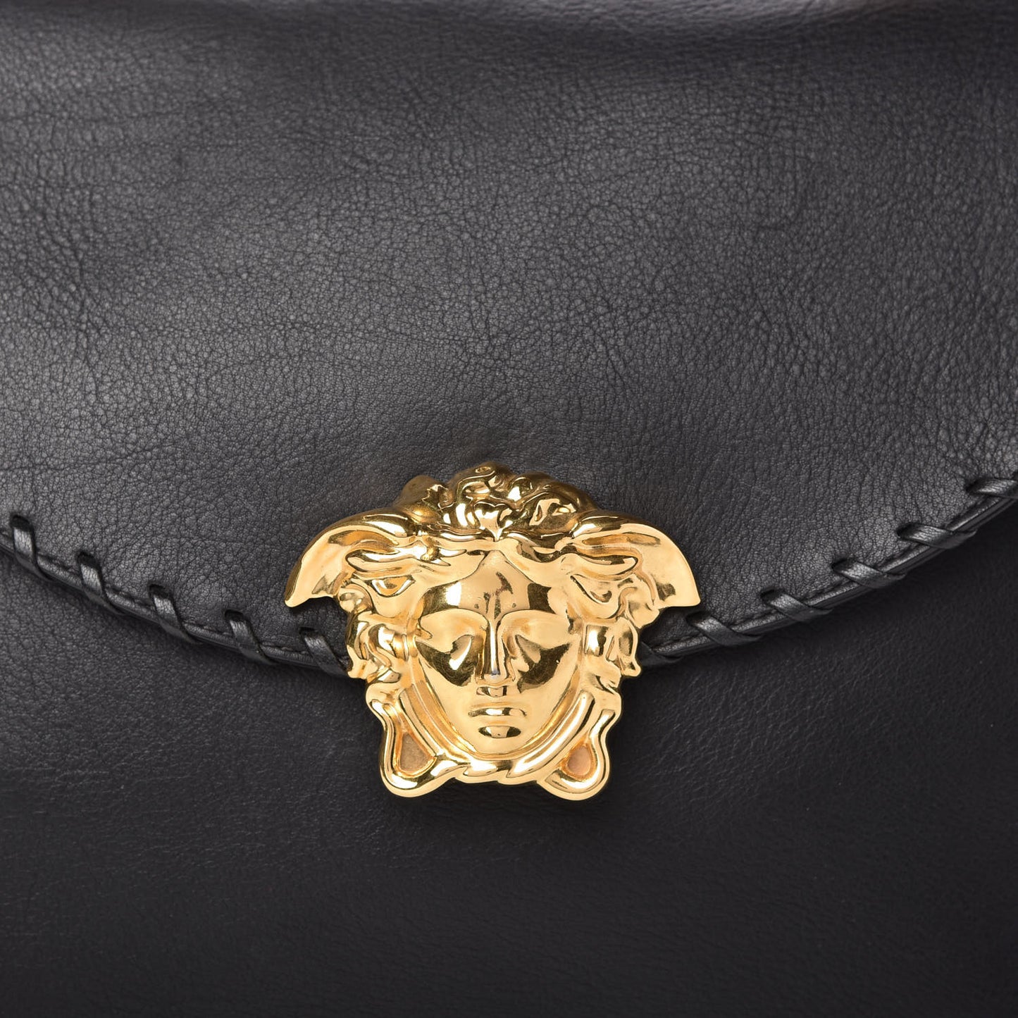 Calfskin Whipstitch Palazzo Top Handle Satchel Black