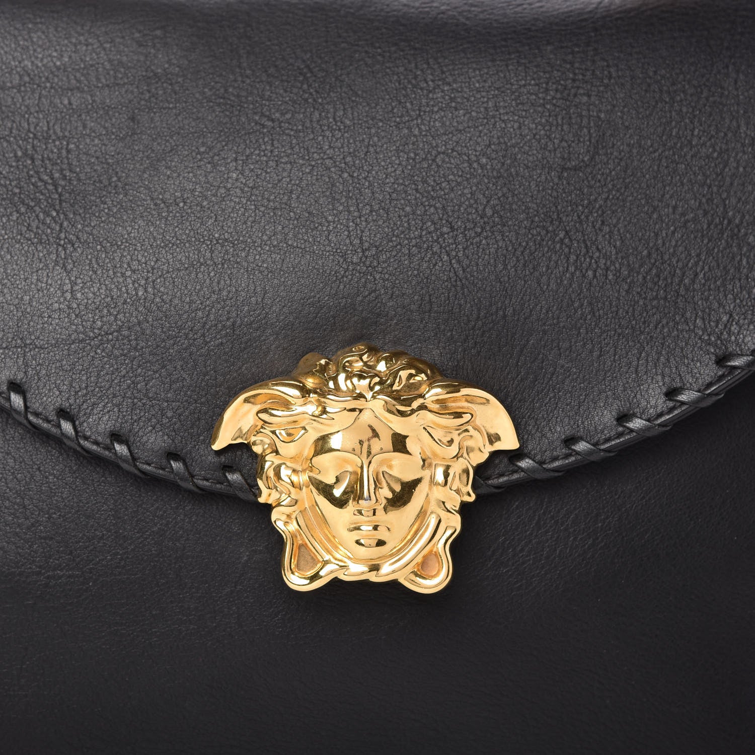 Versace Calfskin Whipstitch Palazzo Top Handle Satchel Black 10 of 10