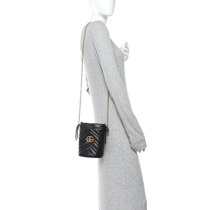 Gucci Calfskin Matelasse Mini GG Marmont 2.0 Bucket Bag Black 2 of 11