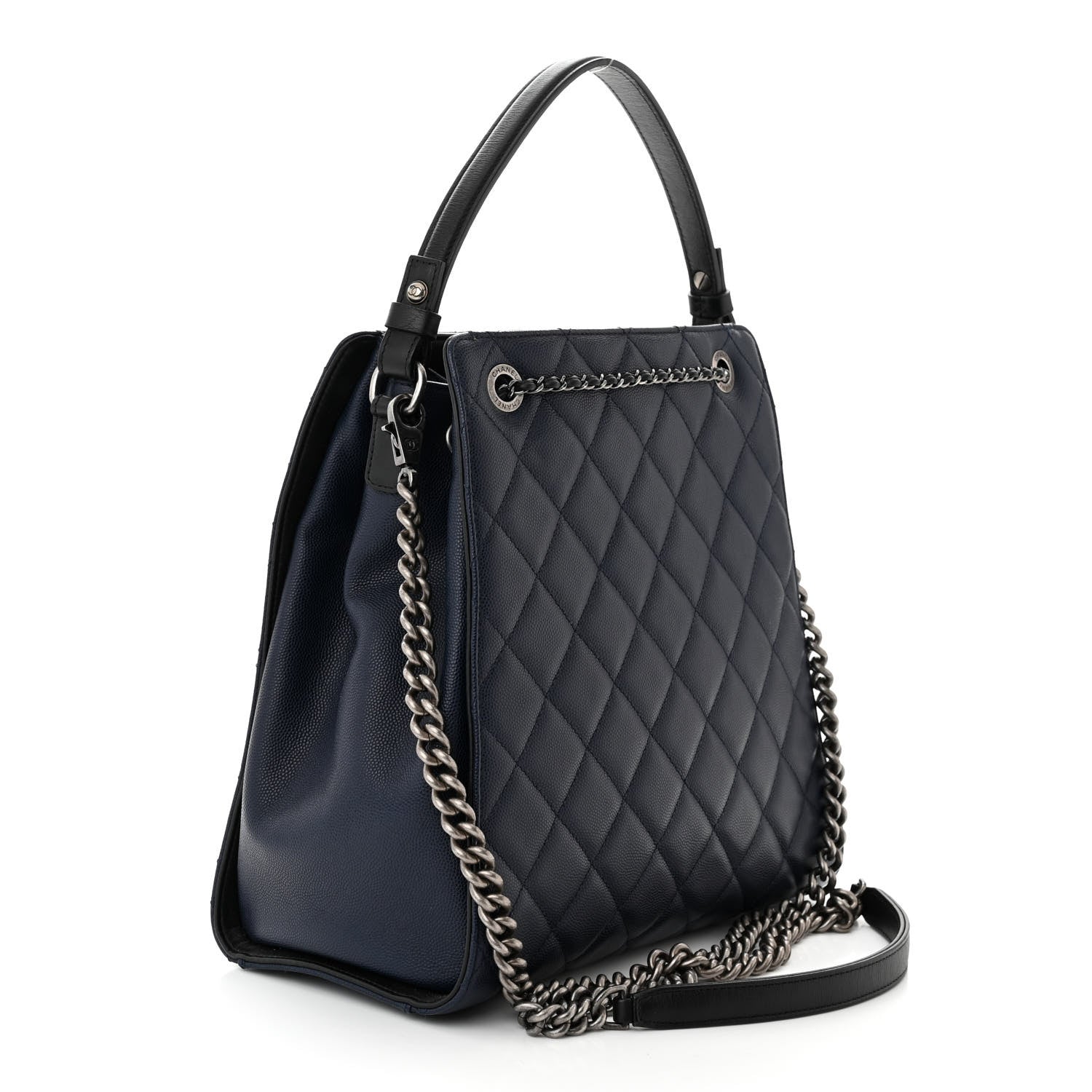 Chanel Caviar Quilted Medium CC Bucket Bag Dark Blue 3 of 10