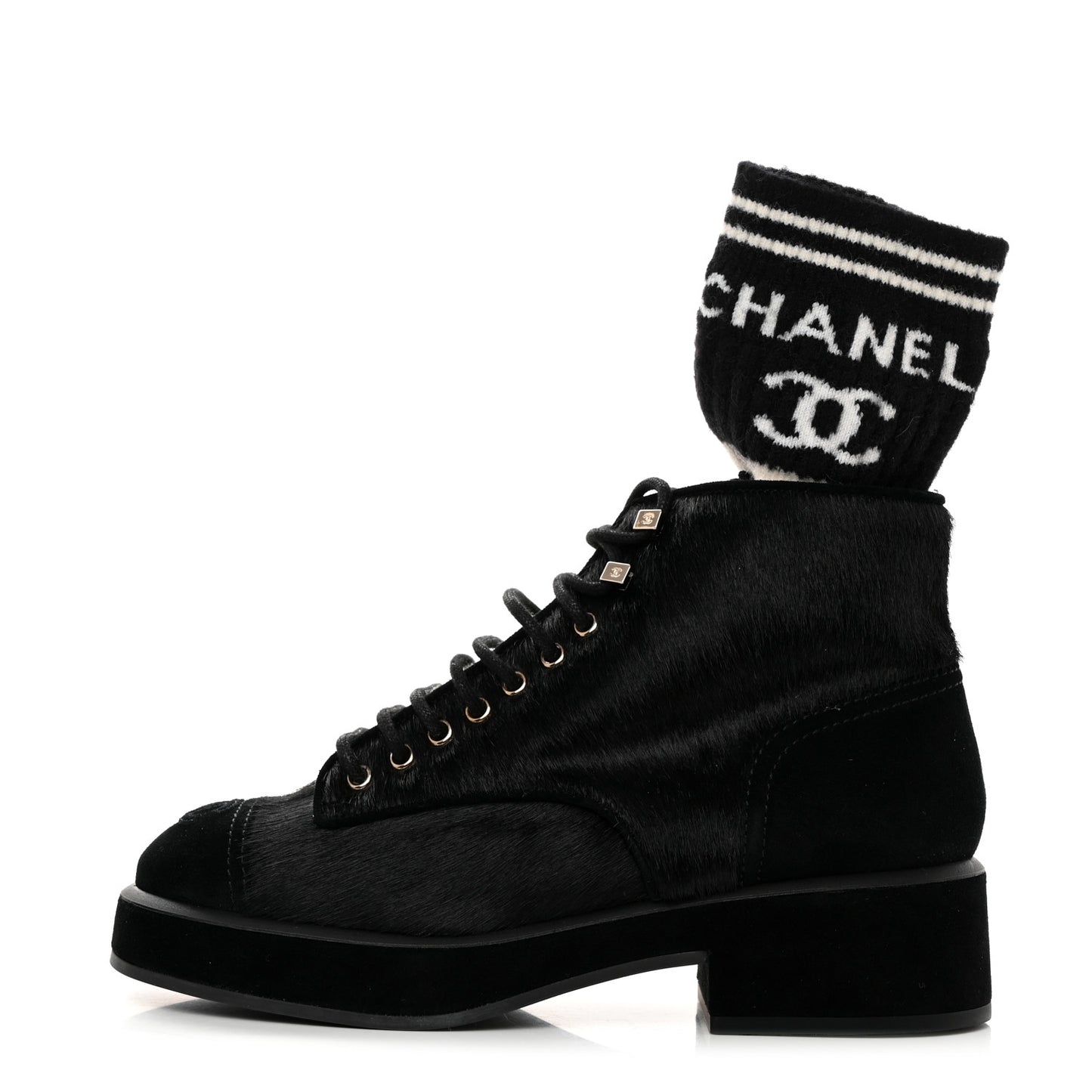 Suede Pony Hair Shearling Lace Up Combat Boots 39 Black White