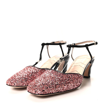 Gucci Calfskin Glitter Double G 55mm Slingback Pumps 38 Black Pink Glitter 3 of 8