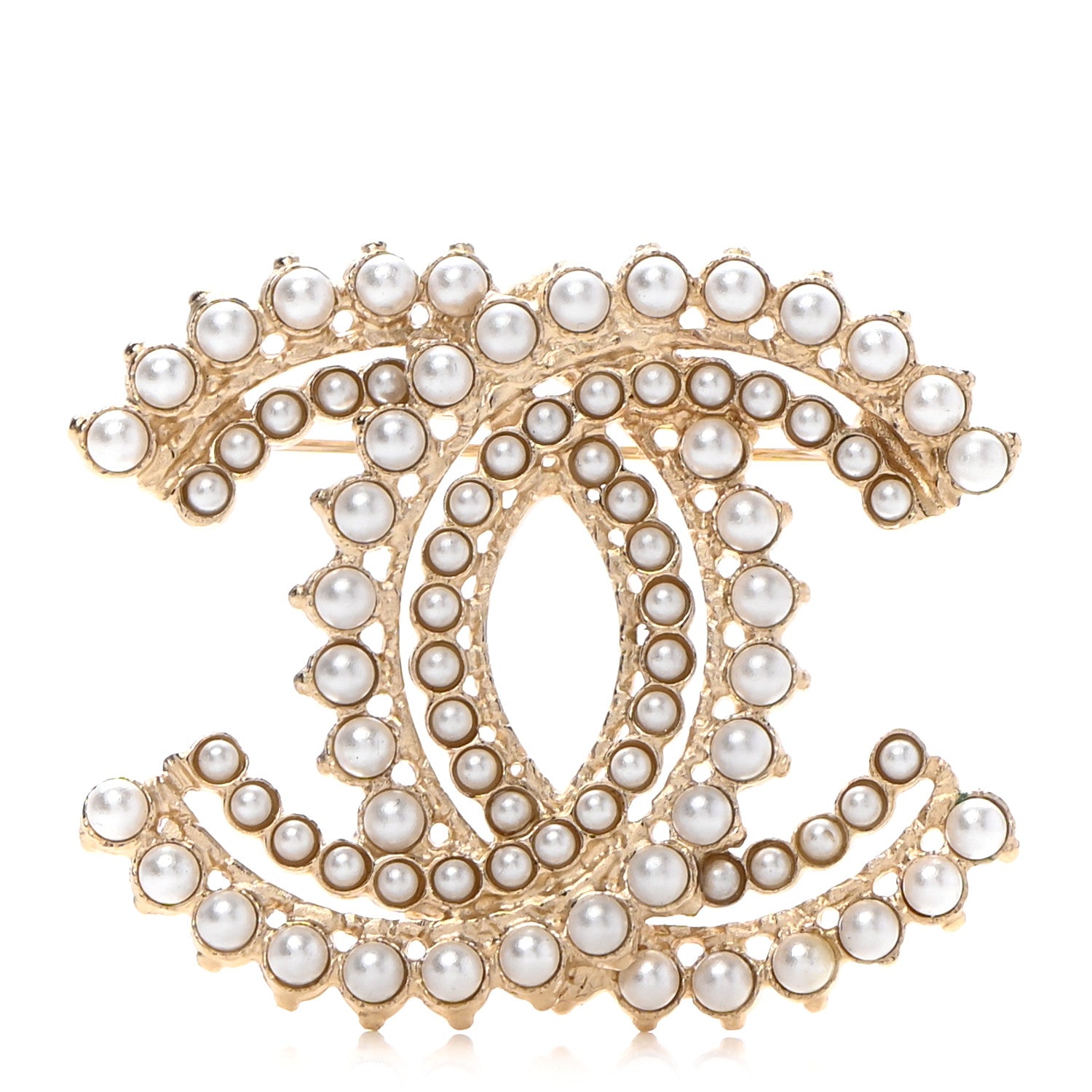 Chanel Pearl Crystal CC Brooch Gold 1 of 6