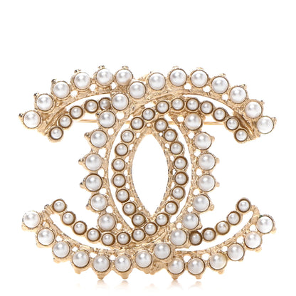 Chanel Pearl Crystal CC Brooch Gold 1 of 6
