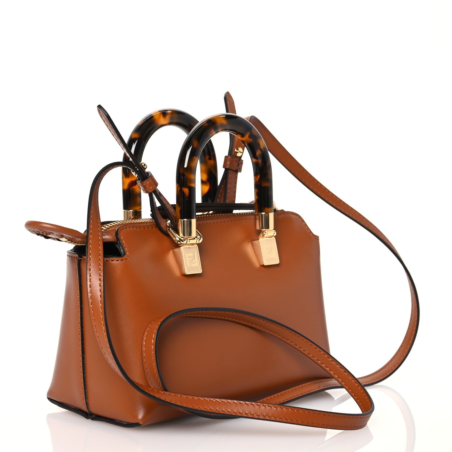 Fendi Vitello King Plexiglass Logo Embossed Mini By The Way Top Handle Boston Bag Caramello 2 of 14