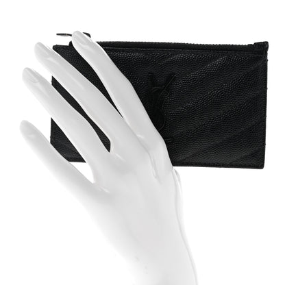 Saint Laurent Grain De Poudre Matelasse Chevron Monochrome Fragments Zippered Card Case Black 2 of 11