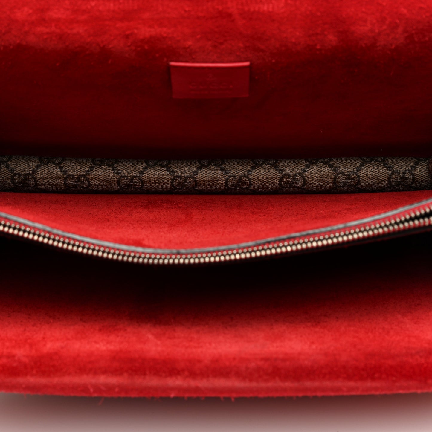 GG Supreme Monogram Suede Cudu Medium Dionysus Shoulder Bag Beige Ebony Vulcanic Red